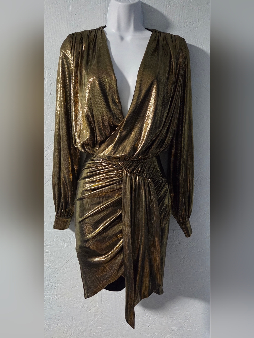 House of CB Alvona Metallic Bronze Drape Mini Dress - XS